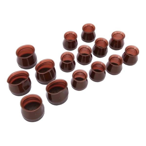 15PCS Stolsbenskydd Silikon Filt Möbler Dynor Mute Golvskyddskåpa Stor Liten Storlek Brun