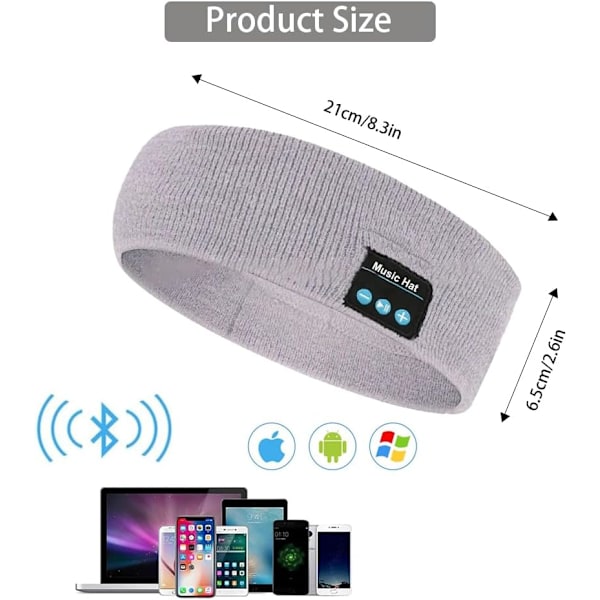 Langattomat unimakuulokkeet, Bluetooth-urheilupäännauha-kuulokkeet erittäin ohuilla HD-stereokaiuttimilla, täydelliset nukkumiseen, treenaamiseen, juoksuun, joogaan, unettomuuteen White