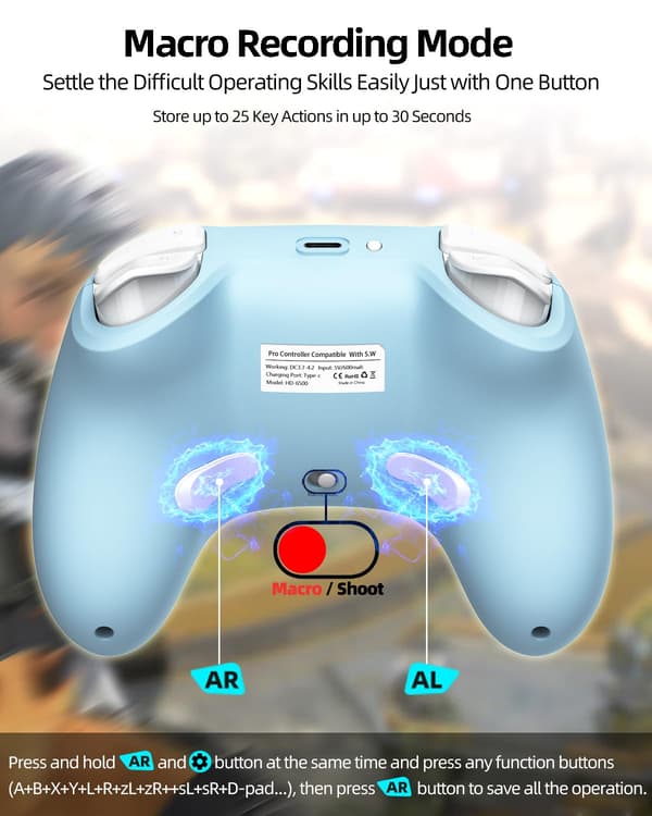 iPhone-controller med telefonklemme, trådløs Bluetooth-spilcontroller til iPhone/Apple Arcade MFi-spil/PC/Switch/Steam med makro/lås joystick Sp Blue