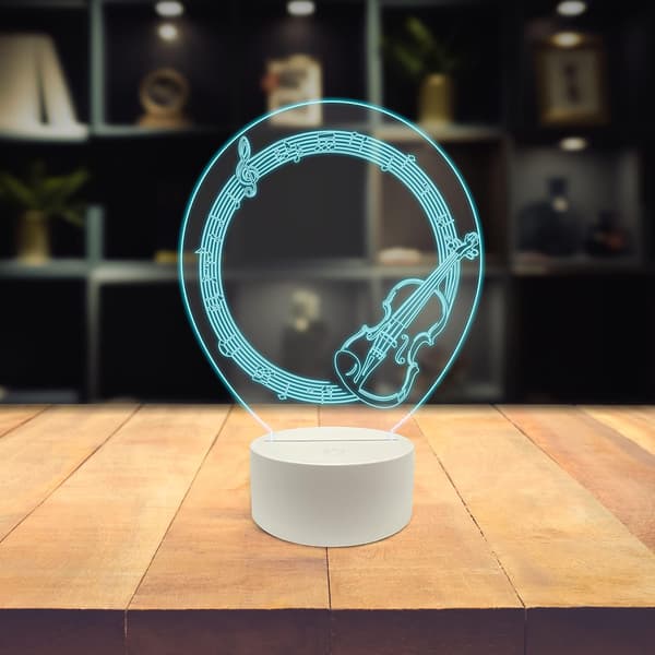 Violin 3D LED Bordlampe, Musikinstrument med Noder Treb