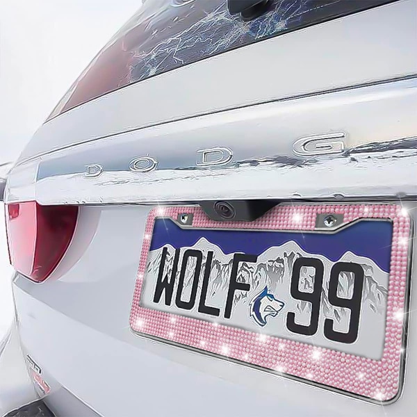 Bling Bilskilt Ramme, Håndlavet Krystal Rustfrit Stål, Funklende, Holdbar, Universal Pasform, Biltilbehør til Piger, Kvinder (Pink) Pink