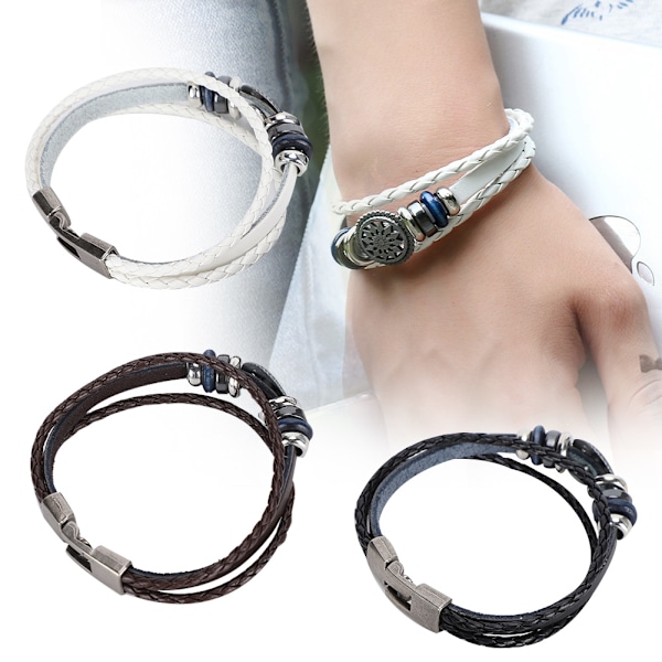 6 st armband handvävd split läder flätat PU herr dam retro armband 23cm