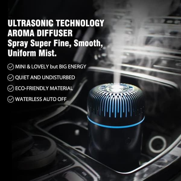 100 ml USB Mini Bildiffuser – 3-i-1 Aromaterapi, Luftfukter og Luftfrisker for Eteriske Oljer (Bærbar Bil/Hjemmebruk) Black