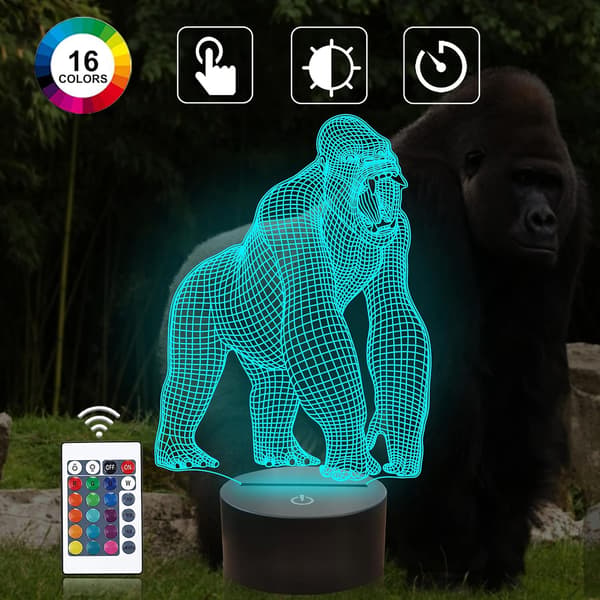 Gorilla 3D Illusjonslampe, Attivolife Ape LED Optisk Hologra
