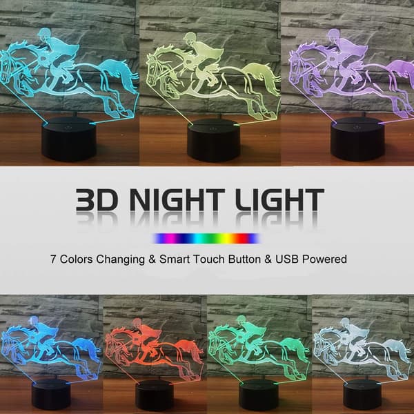 Hestevæddeløb Natlampe 3D Illusion Lampe LED Touch Lampe Dæmpbar
