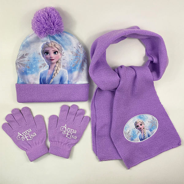 Frozen Vintermössa, Snöhandskar och Halsduk för Flickor, 3-delars Set, Plysch Varm Utomhuskomfort Inkluderar Presentask, Överraskningsjulklappar och Födelsedagspresenter H