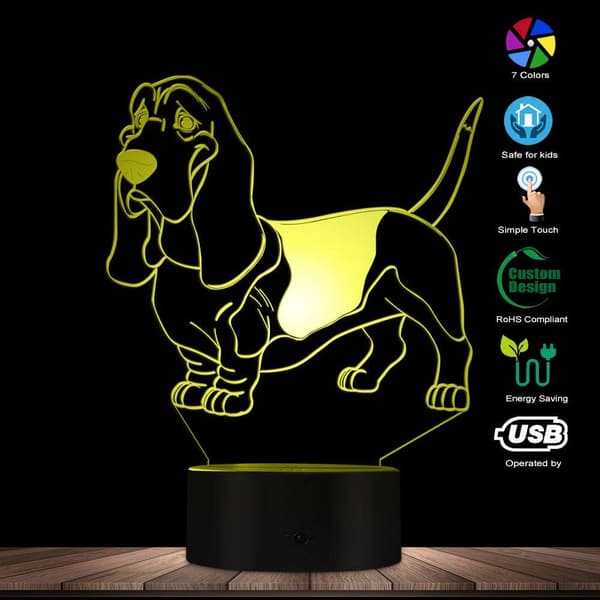 Basset Hound 3D Optisk Illusjon Nattlys USB Hund Dyr