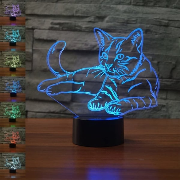 3D LED Katt Djur Optisk Illusion Sensor Nattljus med S