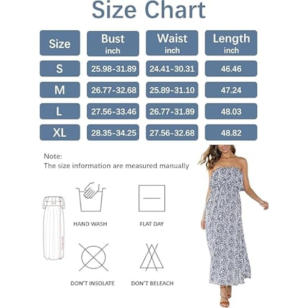 Dam Sommar Off Shoulder Maxiklänning Volang Axelbandslös Blå Vit Porslin Boho Ledig Lång Klänning L