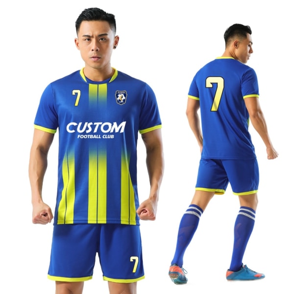 Anpassade fotbollströjor för män 100 % polyester fotbollströjor klubblagsträning fotbollskläder uniform set för vuxna 6316, Royla Blue, M