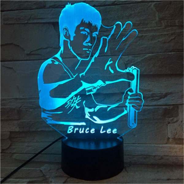 Bruce Lee Kina Kungfu 3D LED-lampa Natt för Barnrum L