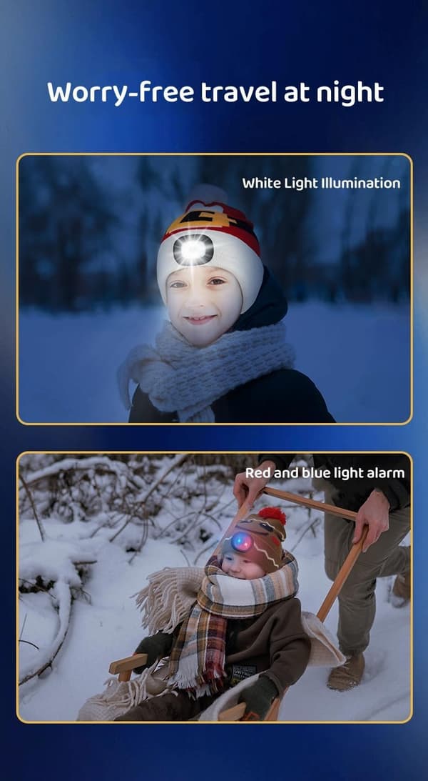 Børne Beanie Hat; Lysende Hat; LED Lys Hat; Strikket Hat; Varmt Hat Red