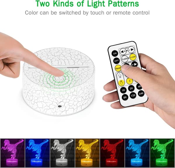 3D Natlampe, 7 Farver Skiftende Natlys med Timer & Sma