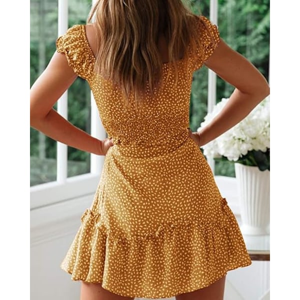 Dame Sommer Flæseærme Sweetheart Udskæring Print Kjole Mini Kjoler XXL