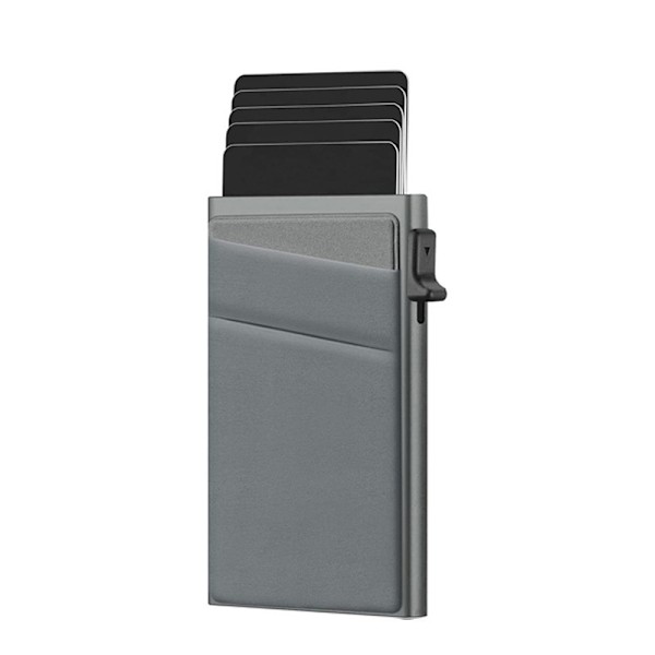 Ny smal plånbok för män - Pop up-korthållare RFID-blockerande minimalistisk affärskreditkortsplånbok med pengficka Metallkortfodral Grey 2