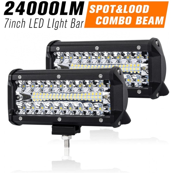 2 st 7-tums 120W LED-ljusramp, 24000 LM kombinerad strålkastare, tre rader terrängkörningsljusramp LED-arbetsljus