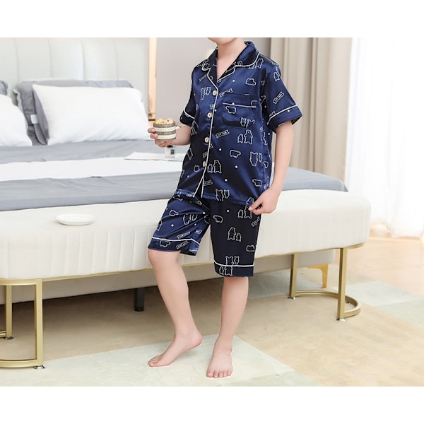 Barn Satin Pyjamas Långärmad Cartoon Set,XL (Björn)