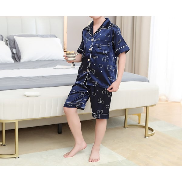 Barn satinpyjamas långärmad tecknad set XL (björn)