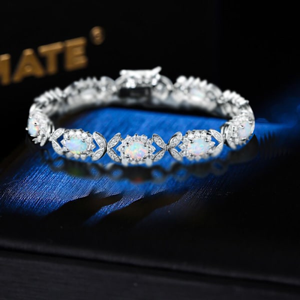 18K Vitguldförgyllt Skapat Opal Tennisarmband, Överraskning Jul, Semester, Födelsedagspresenter för flickor Kvinnor