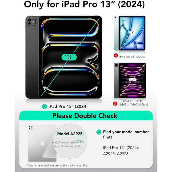 iPad Pro 13 tum Skal M4(2024), Tunt och Lättviktigt, Stöt- och Fallskydd, Gulningsresistent, Hård Baksida, Stöder Pencil Pro Clear Pro 13 2024
