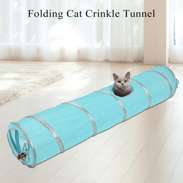 120cm Folding Cat Crinkle Tunnel Play Toy with Ball and Hole Kitten Cat Toy Blue