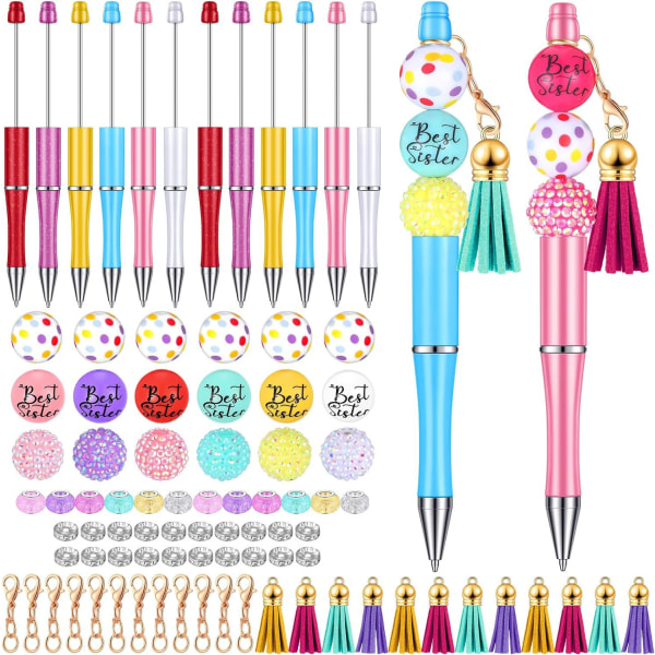 12PCS Beadable Pens Kit Bright Colors DIY Making Beaded Ballpoint Pens with Tassels for Office School Kids Students