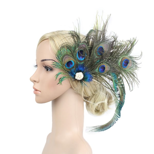 Påfågel Fjäder Fascinator Klämmor Hårprydnad Huvudbonad Flapper Hårklämmor Kentucky Gatsby Tea Party Bröllop Derby Prestation för Kvinnor Grön