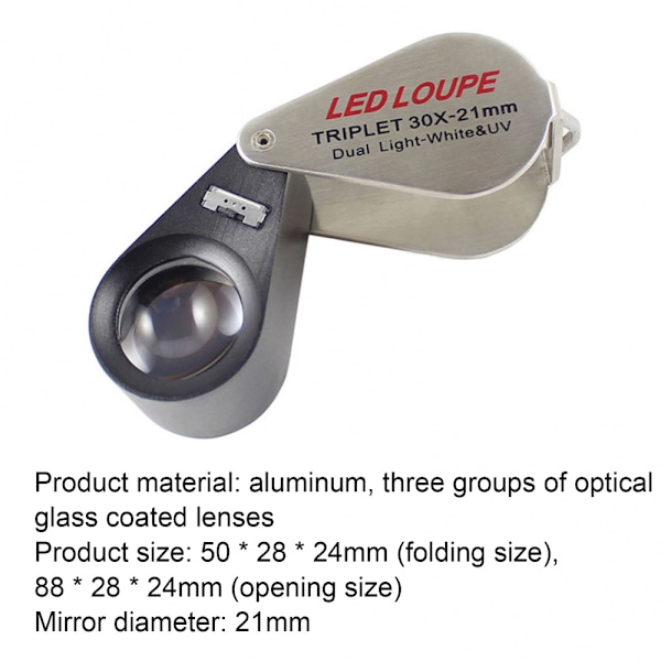 30 X Förstoringsglas 6 LED-lampor Sedlar Inspektion All-r
