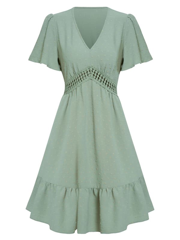 Elastisk midje Swing Ruffle A-linje Midi Kjole (Lysegrønn S)