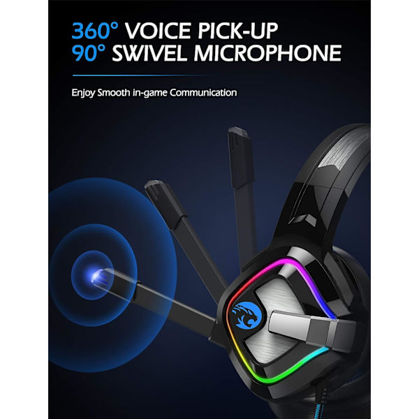 Gaming Headset PS4 Headset, Xbox One Headset med støydempende mikrofon og RGB-lys, PC-headset med stereosurroundlyd, over-ear-hodetelefoner for P