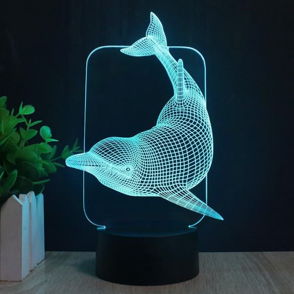 Delfin 3D Illusion Lampe YKL World Led Bord Natlys 7 C