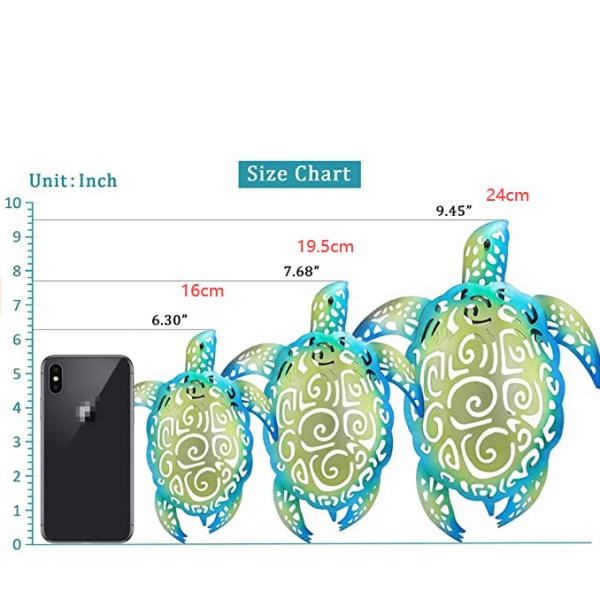 Set med 3 metallhavs sköldpadda strand tema dekor väggkonst dekoration