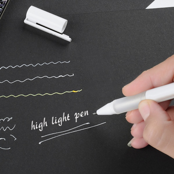 3 st High Light Pen Skissning Ritning Markering Stationery Konstmaterial Guld/Silver/Vit