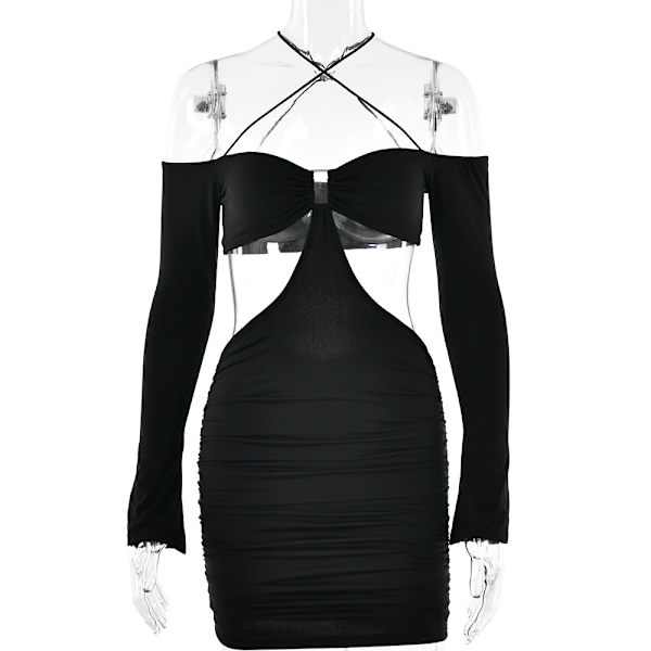 Up Backless Ruched Criss Cross Cutout Short Dresses(Black M)