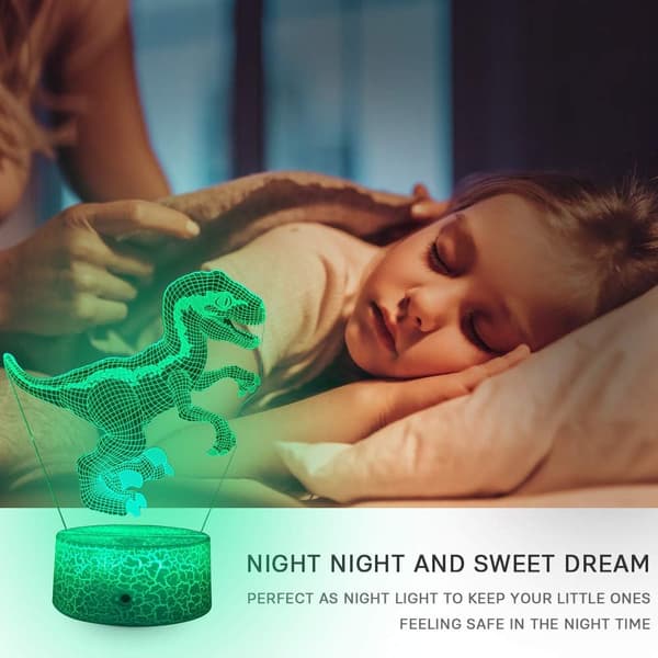 Dinosaur 3D Illusion Lampe Natlys til Børn Sengbordlampe