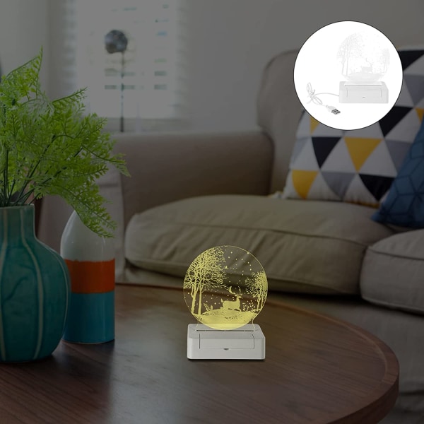Akryl 3D nattlampa julhjort i skogen USB LED-bord
