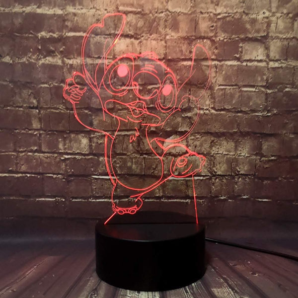 Lilo og Stitch Lampe for Soverom 3D Visuell Tegneserie LED Nattelys 7 Farger USB Berøringsfjernkontroll Endre Romdekorasjon Bord Stemnings Lava Baby Sove Lys
