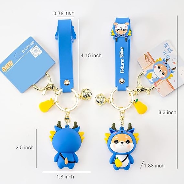 Sød Nøglering Kawaii Anime Nøgleringe til Børn Rygsæks Charms Nøglering Tilbehør Veninde Gave til Kvinder Pige Blue Dragon