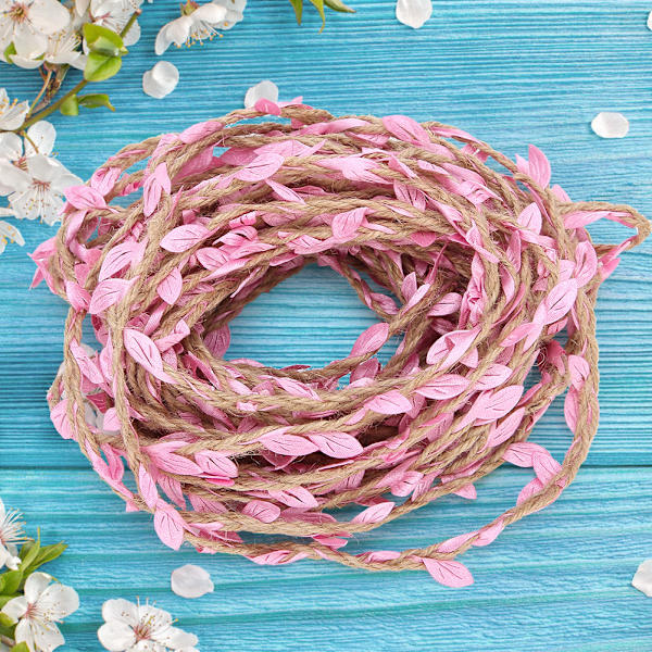 10 meter kunstig blad bånd flettet guirlande vævning hamp reb buket DIY tilbehørPink