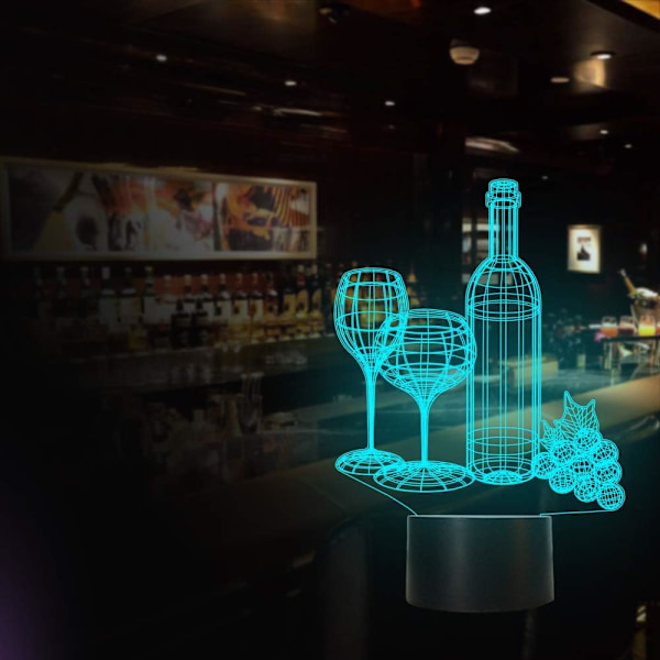 Vinflaske 3D Illusionslampe, Bardekorasjonsgaver Nattelys for Jul Ferie med Fjernkontroll 16 Farger Skiftende + 4 Skiftende Modus + Dimmefunksjon