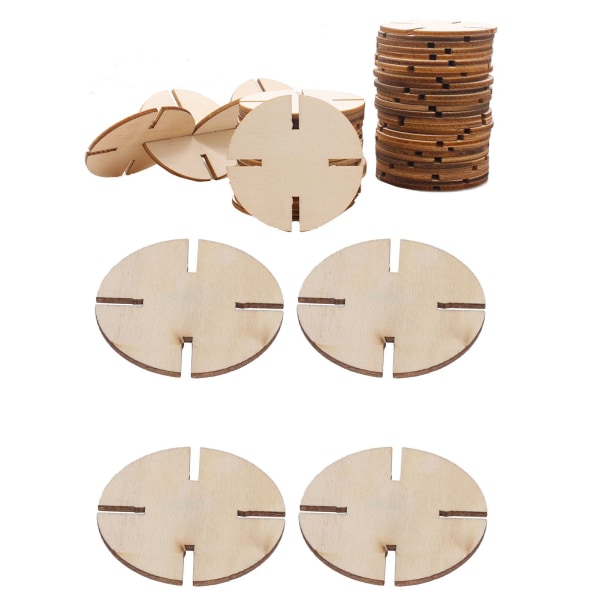 50 stk. runde træudskæringer, søde formede ubehandlede chips, træhåndværk til dekoration