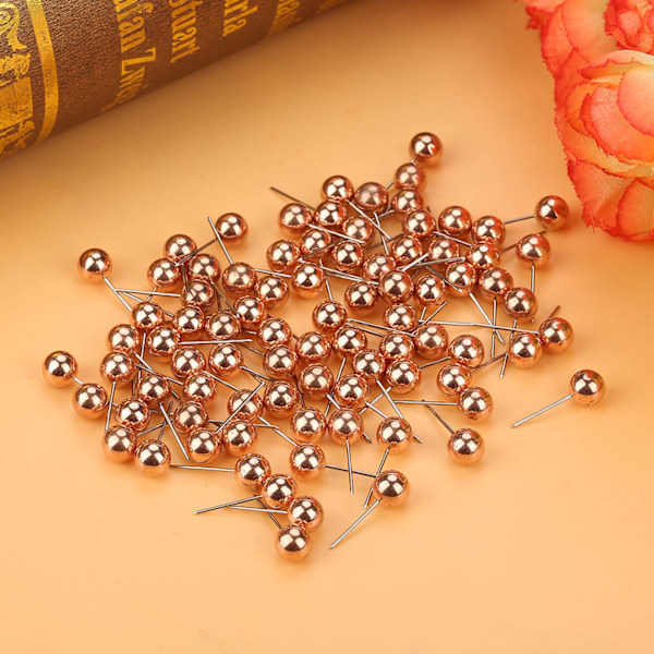200 stk runde kuleplasttrykknåler Thumbtack Pins dekorativt DIY-verktøy (rosa gull)