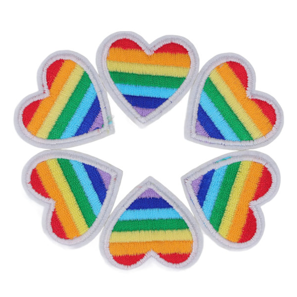 6 stk. Regnbuehjerte-patches DIY Regnbuehjerte-form Patches Dekoration til syning Broderi Tøjreparation Hvid kant