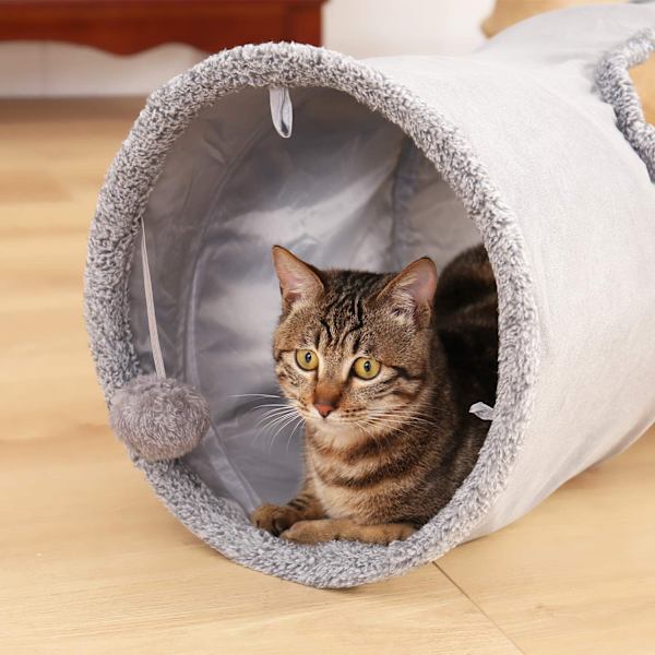 Hopfällbar kattunnel, kattleksakstunnel i slitstark mocka H