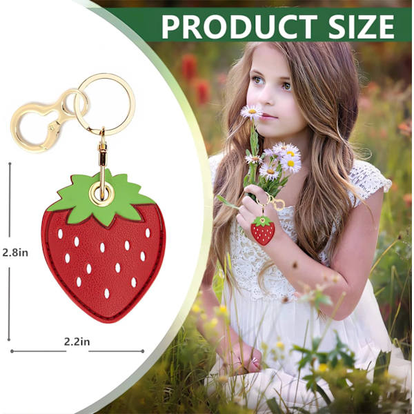 Læder nøgleringholder etui kompatibel med Apple AirTag, sød beskyttende Air Tag cover med nøglering, anti-scratch finder GPS tracker etui til Strawberry