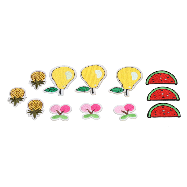 12 stk. frugt patches kirsebær ananas pære vandmelon søde mønstre levende farver stryge på patches til taske tøj sokker