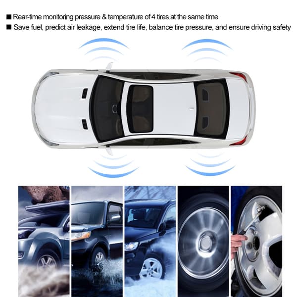U901L-WF Solcellsdriven Trådlöst TPMS Däcktrycksövervakningssystem med 4 Externa Sensorer
