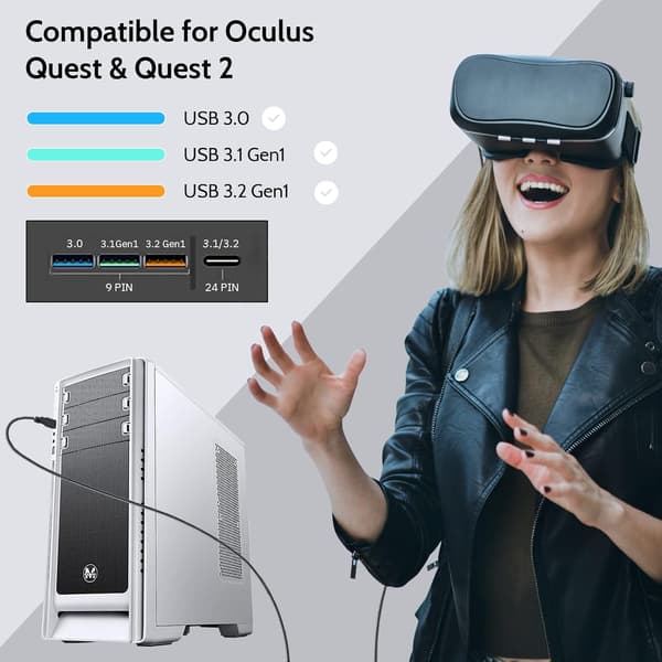 Link-kabel kompatibel med Oculus Quest 2 16ft, hurtig opladning og pc-dataoverførsel USB C 3.2 Gen1-kabel til VR-headset og gaming-pc