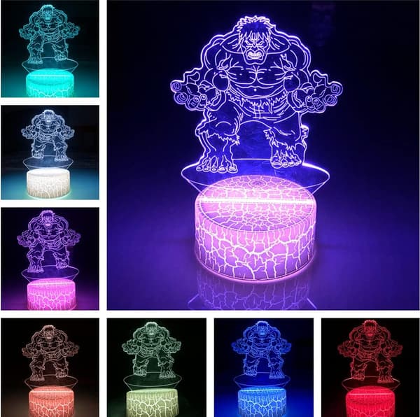 Superhelt 3D Nattlamper for Barnegaver, Hulk-Ironman 3D LED