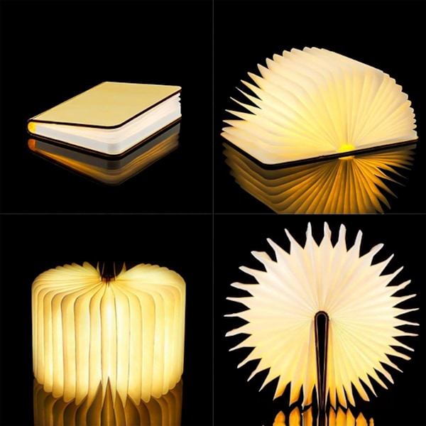 Boklampa Vikbar Stämningslampa, Nyhet LED Nattlampa Bokformad Ljus, USB Laddningsbar Trä Sängbord Lampa Dekor Ljus, Födelsedagspresent Large